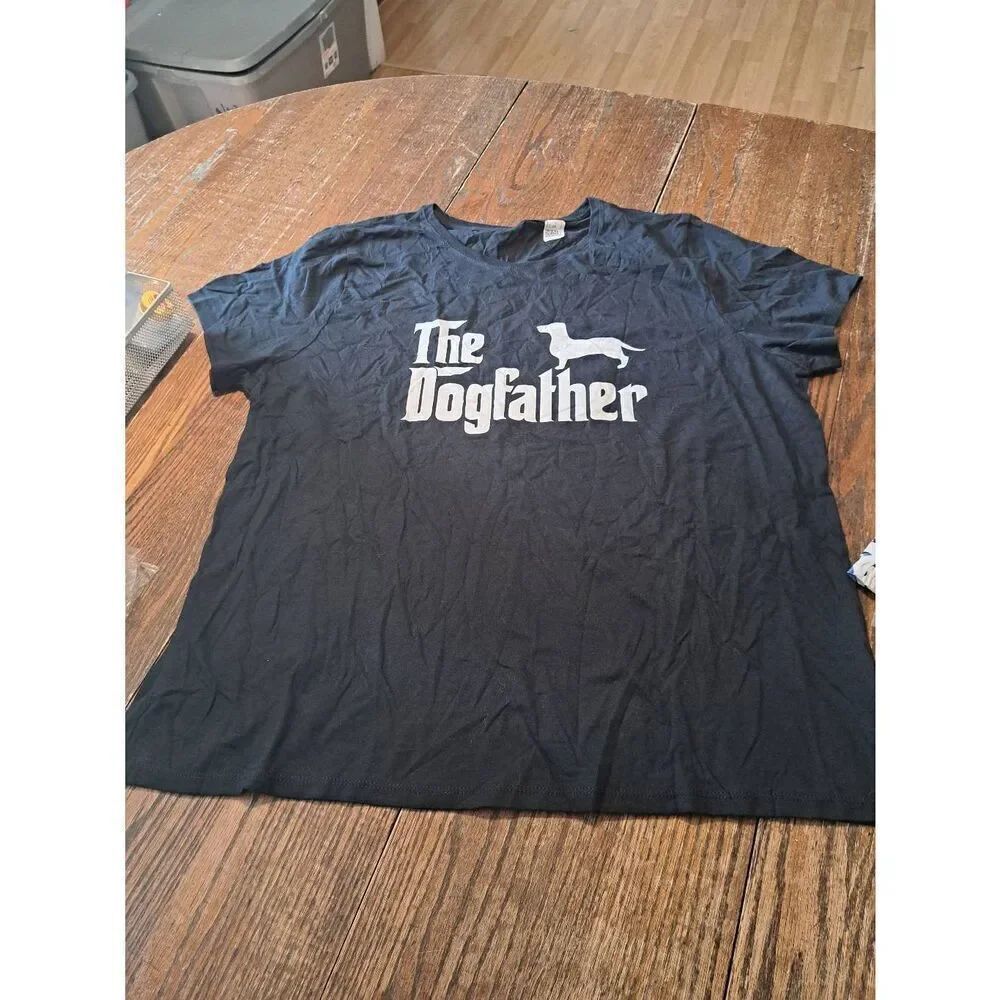 New 3XL The Dogfather Dachshund Weiner Dog Black Short Sleeve Pullover Tee Shirt
